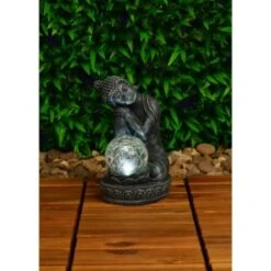 B&M Assorted Sitting Solar Buddha Garden Ornament -Addis Homedecor Store 393441 sitting buddha garden ornament with solar crackle ball 3
