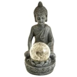 B&M Assorted Sitting Solar Buddha Garden Ornament -Addis Homedecor Store 393441 sitting buddha garden ornament with solar crackle ball 5