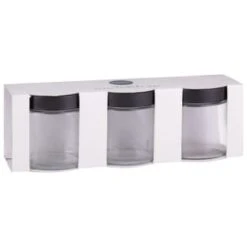 Set Of 3 Jars With Black Lids