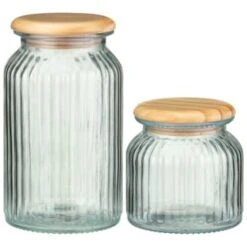 B&M Large Ribbed Glass Jar With Wooden Lid -Addis Homedecor Store 394426 394427 ribbed glass jar with wooden lid group