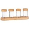 B&M Set Of 4 Glass Spice Jars With Bamboo Wood Base -Addis Homedecor Store 394437 set of 4 glass spice jars with bamboo wood lid and base