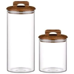 B&M Large Glass Jar With Acacia Wood Lid -Addis Homedecor Store 394438 394439 glass canister with acacia wood group 1