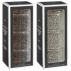 B&M Printed Glass Stackable Storage Jars 3pc - White -Addis Homedecor Store 396484 3pk printed glass stackable storage jars group