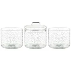B&M Printed Glass Stackable Storage Jars 3pc - White -Addis Homedecor Store 396484 3pk printed glass stackable storage jars white 2