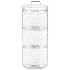 B&M Printed Glass Stackable Storage Jars 3pc - White -Addis Homedecor Store 396484 3pk printed glass stackable storage jars white 4